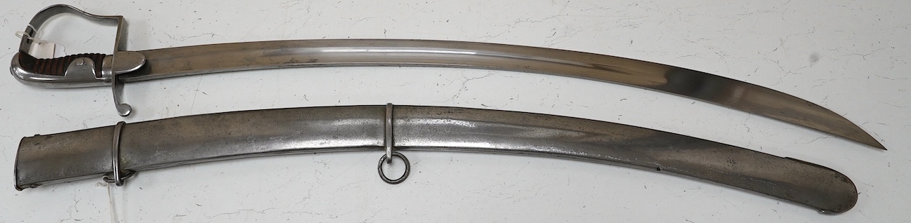 A 1796 pattern light cavalry trooper’s sword in steel scabbard, blade 82cm. Condition - good, cleaned